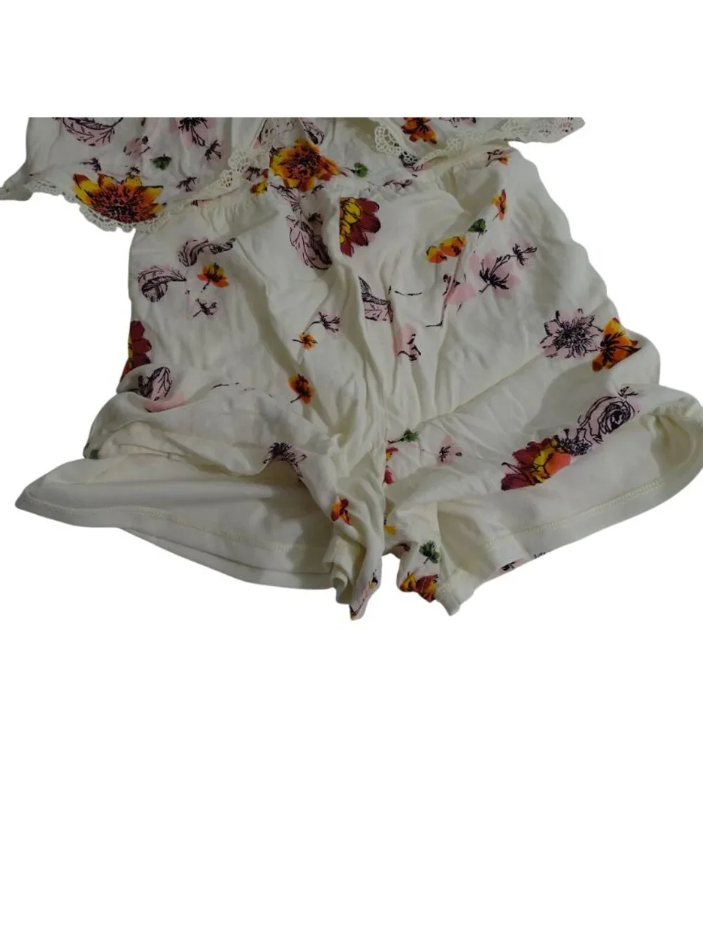 Justice Floral Shorts Romper With Lace Trim Sleeveless Girls Size 7